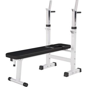 GORILLA SPORTS® Panca Pesi - con Porta Bilanciere, Regolabile e Pieghevole, Carico Max. 200kg, in Altezza, Nera/Bianca - Panca Piatta, Palestra, per Sollevamento, Multifunzione, Allenamento, Fitness