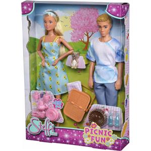 Simba Steffi Love Picnic Fun - Set con Bambole Steffi e Kevin, Cagnolino e 16 Accessori per Picnic, Adatto a Bambini da 3 Anni