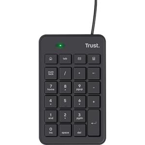 Trust Xalas Tastierino Numerico USB per Laptop e PC Desktop, Mini Tastiera Sottile con Filo, Cavo da 1,5 m, 5 Tasti in Più, Numpad Portatile Calcolo per Finanziaria Notebook Computer, Nero