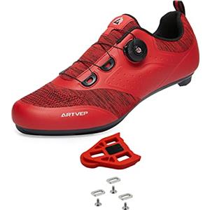 ARTVEP Scarpe Ciclismo da Uomo Donna Scarpe da Bici Strada MTB Compatibile SPD SPD-SL Delta Blocco Pedale, Scarpe da Peloton Bicicletta Traspiranti Rosso EU40