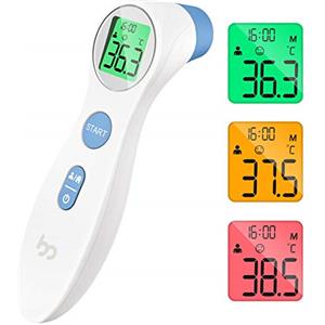 femometer Termometro frontale a infrarossi contactless per neonati adulti, digitale, 2 in 1 a lettura immediata, allarme febbre, display LCD, richiamo memoria con ora esatta, bianco