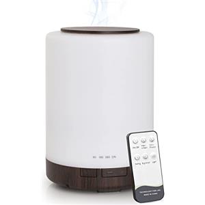WD&CD Diffusore di Aromi, 300ml Umidificatore Ultrasuoni con Telecomando/7 LED Colori/Spegnimento Automatico, Diffusore di Oli Essenziali per Spa,Yoga,Camera da Letto - Venatura del Legno Scuro