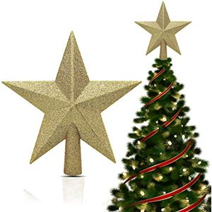 HONGECB Glitter Albero Topper, Albero di Natale Glitter Stella Topper, Stella Cima d'albero Albero di Natale, Puntale Stella Albero di Natale, Albero di Natale Stella Superiore, per Decorazioni Natalizie,Oro