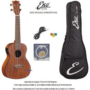 Eko Uku Duo Ukulele Concerto EQ in Mogano Elettrificato con Accessori Inclusi