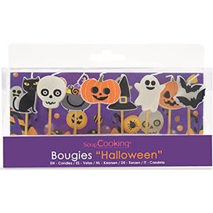 ScrapCooking 5031 - Set di 8 candele per Halloween, decorazione in legno, paraffina per torte, zucca, gatto, fantasma, accessorio per compleanni, feste, bambini, cupcake, pasticceria, torta di design,