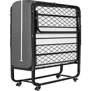 DICTAC Letto Pieghevole 90x200 cm Singolo Brandina Pieghevole Adulti con Circa 13 cm Materasso Memory Foam Metallo Letto con Ruote Portata Massima 200 kg Letto Facile da Trasportare e Montare