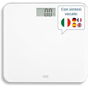 ADE Bilancia pesapersone digitale parlante | bilancia elettronica pesa persone da casa con emissione vocale in 5 lingue anche italiano | capacità molto elevata | precise fino a 250 kg | bianca