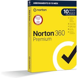 Norton 360 Premium 2024, Antivirus per 10 dispositivi, Licenza di 15 mesi, PC, Mac, tablet e smartphone