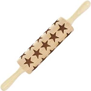 Fackelmann 3154250 Mattarello in legno, mattarello a motivo stelle di Natale, legno, 40 x 6 cm