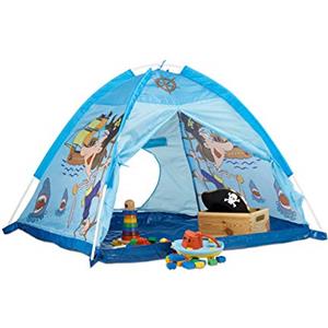 Relaxdays Tenda gioco per bambini da 3 anni in su casetta bimbi interno & esterno pirati HxLxP 90x118x115, blu