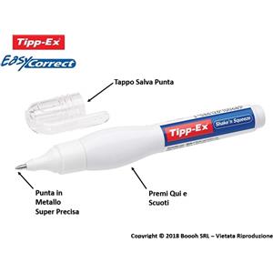 Tipp-Ex Correttore a Penna Shake'n Squeeze 8 ml - Fusto in Nylon, Punta Fine in Metallo, Valvola Anti-perdite