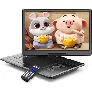 YOTON Lettore DVD portatile da 16.9 con schermo girevole HD da 14.1, con 1.8m Caricatore per Auto, Funzione di riproduzione memoria, supporto USB/SD [Blu-ray non supportato]