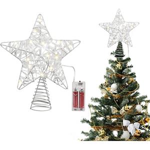 Belle Vous Puntale Stella Albero di Natale Led (24x22cm) Puntale Bianco Albero Natale - Tree Topper Xmas Stelle per Albero di Natale 3D Innevate- Decorazioni Natalizie a 18 Luci (Batteria Non Inclusa)