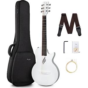 Enya Nova Go 1/2 Chitarra-Acustica - Bianco 35 Fibra di Carbonio Chitarra per Principianti Bambino Adulti Viaggio con set Chitarra con Borsa da Concerto Corde e Panno per la Pulizia Chiave Inglese