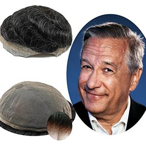 YANAHAIR Protesi Capelli Uomo Yanahair Toupee per Uomini Parrucchini Parrucca Capelli Veri Uomo Parrucche 100% Europeo Capelli Umani Veri Pieno Francese Pizzo Toupet 8x10",#1B20 nero e grigio