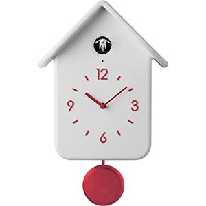 Guzzini Orologio Qq Home, Bianco, 24.8 x 12 x h39 cm | Sensore fotosensibile, cucù silenziabile ON/OFF, pendolo removibile, uso a parete o in appoggio, uccellino animato.
