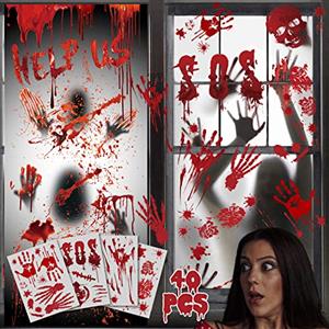 BSHANO Halloween Decorazioni Adesivo Porta Interna, Decorazioni per Finestre di Halloween Accessori riutilizzabili, Spaventose Impronte di Mani Sanguinarie Impronte Piedi Adesivi da Parete