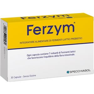 Specchiasol Ferzym - Integratore Alimentare di Fermenti Lattici con Vitamine e Fibre Vegetali, 30 Capsule