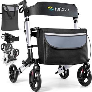 Helavo deambulatore per anziani pieghevole in alluminio con seduta schienale - freni rollator leggero 4 ruote - girello pieghevole per interni ed esterni supporto fino a 136 kg