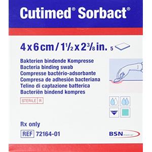 Cutimed Sorbact - Medicazioni 4x6 cm, 5 pz, per la rimozione di batteri da ferite infette
