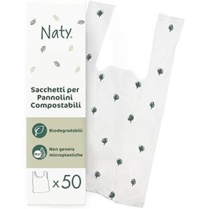 Naty Eco by Naty Sacchetti ecologici usa e getta - Sacchetti per pannolini per bambini, 100% compostabili e biodegradabili (confezione da 50 pezzi).