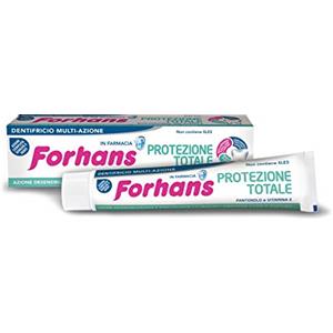 Forhans, Dentifricio Protezione Totale, Dentifricio Multi Azione con Proprietà Lenitive, Rigeneranti, Antibatteriche, Previene Cattivo Alito, Placca e Carie, Non Contiene SLES - 75 ml