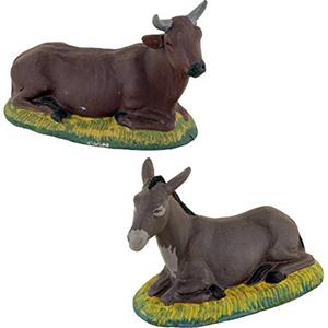 Ceramiche Azzaro & Romano Caltagirone Statuine presepe asinello e bue, presepe natività in ceramica di Caltagirone decorata a mano