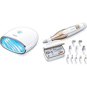 Beurer MP 48 Fornetto Asciuga Unghie per Gel LED/UV & Set manicure/pedicure MP 64, set elettrico per la cura delle unghie con batteria, 10 accessori per la cura delle unghie per mani e piedi belli