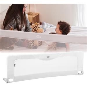 ms Baby World - Balaustra di sicurezza portatile per bambini | Barriera per letto da viaggio | pieghevole e portatile, fissaggio sicuro, 150 cm | bianco
