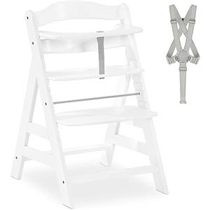 hauck Seggiolone Pappa in Legno Alpha+ - Seggiolone Evolutivo da 6 mesi fino a 90 kg - Sedia Evolutiva con Barra Frontale, Cintura Inguinale e a 5 Punti - Legno Certificato FSC® - Bianco