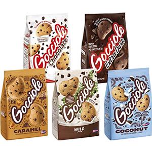 CAIYA Mix Pavesi - Pack Assortito con Gocciole Chocolate, Caramello, Cocco, Wild e Extra Dark - Biscotti con Gocce di Cioccolato