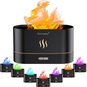 Gzvxuny Diffusore di Oli Essenziali con Effetto Fiamma, Diffusore Ambiente, umidificatore ambiente Silenzioso con 7 Luci LED a Colori, diffusori olio essenziale, Auto Spegnimento Senza Acqua