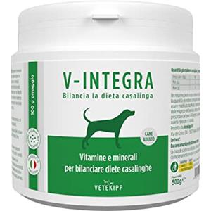 V-INTEGRA Cane Adulto 500g, Integratore Completo Ricco di Vitamine e Minerali per Dieta Casalinga e BARF, V Integra Multivitaminico Cane, Made in Italy
