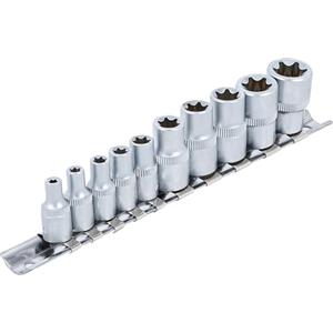BGS Set di Chiavi a Bussola Profilo E - 10 Pezzi in Acciaio al Cromo Vanadio con Zigrinatura