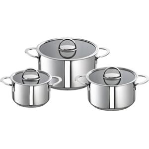 Schulte-Ufer 1073 - Set di 3 Pentole Mabel da 15 Litri, Grigio Acciaio, Lucidato, con Manici Termoisolanti e Graduazione Interna, Senza Coperchio, Adatto per Piano Cottura, Massimo 5000 Grammi