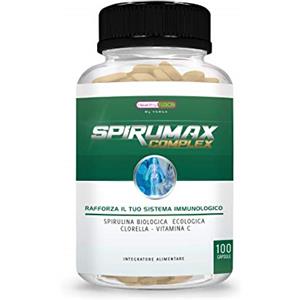 Healthy FUSION Spirulina pura con Clorella e Vitamina C, fonte ricca di vitamine essenziali, proteine, minerali e aminoacidi, formula microincapsulata, 100 capsule