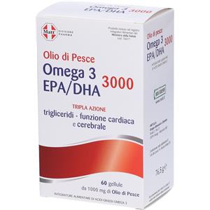 Matt Olio di Pesce Omega 3 EPA/DHA 3000 - Integratore Alimentare per Funzione Cardiaca e Cerebrale, 60 Capsule
