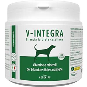 V-INTEGRA Cane Anziano 500g, Integratore Completo Ricco di Vitamine e Minerali per Dieta Casalinga e BARF, V Integra Multivitaminico Cane, Made in Italy