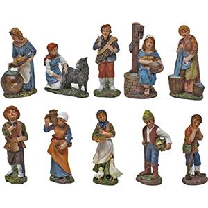 Rossi Rosa Pastori in Resina Statuine 10 cm Personaggi per Presepe Set 10 pezzi