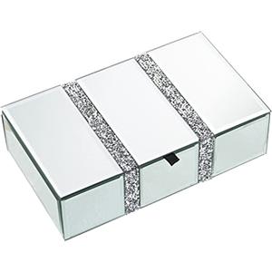 DRW Portagioie rettangolare in vetro con glitter a specchio 21x13x6 cm