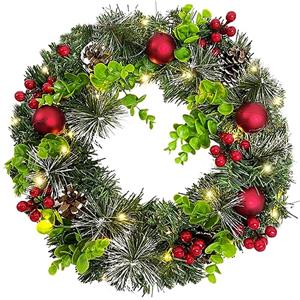 Oneshlee Ghirlanda Natalizia Per Porta D'ingresso Luminosa Led, Ghirlanda Natalizia Con Luci A Batteria, Ghirlanda Di Natale Per Scale, Decorazioni Natalizie Per La Casa Camino Finestre, Addobbi Esterno (30CM)