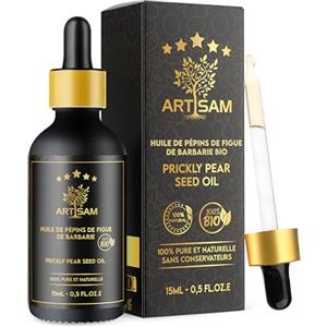Artisam Miglior olio antietà biologico di semi di fico d'india │ Il migliore trattamento contro rughe e occhiaie │ Spremuto a freddo, certificato 100% biologico puro │ Extra vergine vegano (15 ml)