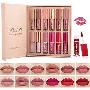 Lishang 12 Pezzi Set Lucidalabbra Liquido Rossetto Lunga Durata Tinta Labbra Lip Gloss Kit Rossetti Matte Opaco Labbra Rosso Brillantini Trousse Trucchi Bellezza Cofanetto Donna Ragazza Regalo