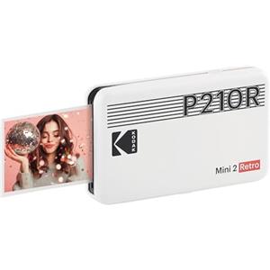 KODAK Mini 2 Retro 4PASS Stampante Fotografica Portatile (5.3x8.6cm) + 8 Fogli, Bianco