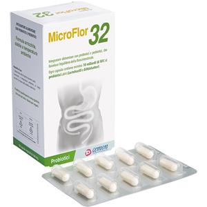 CEMON Microflor 32 - Integratore Alimentare con Probiotici e Prebiotici, 60 Capsule da 366mg per l'Equilibrio della Flora Intestinale