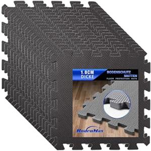 BodenMax Pavimento palestra tappeto componibile pavimento garage piscina tappetino palestra NERO 18 Pezzi Tappeto Palestra puzzle gomma EVA foam Tatami palestra 30x30x1cm pavimento gommato palestra