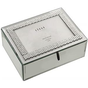 DRW Portagioie rettangolare a specchio argento e specchio 15 x 20 x 8 cm