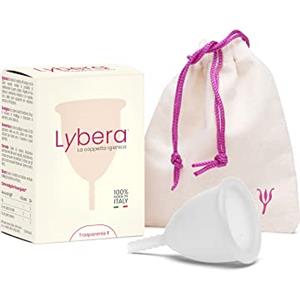 Lybera Coppetta Mestruale Made in Italy, Coppetta Mestruale Morbida, Sicura, in Silicone Medicale, Ecologica, per Igiene Intima, Comoda, Disponibile in 2 Taglie - Taglia 1, Trasparente