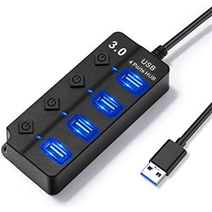 Hoppac USB Hub,4 in1 Multipresa Con interruttore separato e LED,Ciabatta 1 Porte USB 3.0 e 3 USB 2.0, Sdoppiatore Per Trasferimento Dati, Duplicatore per PC, Mouse Della Tastiera
