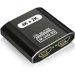 IVIVTOR Splitter HDMI 1 in 2 Out：Alluminio 4K Sdoppiatore Hdmi 1 Ingresso 2 Uscite Per Doppio Monitor - 1 Sorgente A 2 Display Specchio duplicato Supporta 3D E 1080P Per Lettori DVD console di gioco
